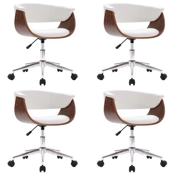 vidaXL Otočn&eacute; j&iacute;deln&iacute; židle 4 ks b&iacute;l&eacute; uměl&aacute; kůže