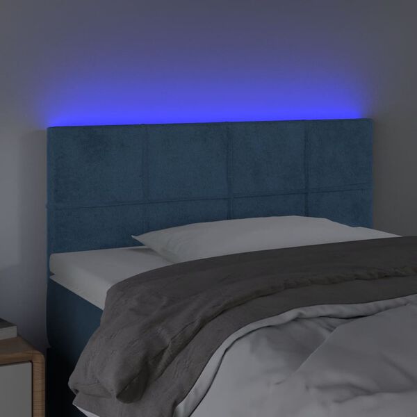 vidaXL Čelo postele s LED tmavě modr&eacute; 80 x 5 x 78/88 cm samet
