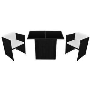 vidaXL 3d&iacute;ln&yacute; bistro set s podu&scaron;kami polyratan čern&yacute;