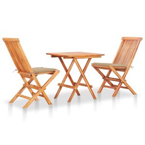 vidaXL 3d&iacute;ln&yacute; bistro set s b&eacute;žov&yacute;mi podu&scaron;kami masivn&iacute; teakov&eacute; dřevo