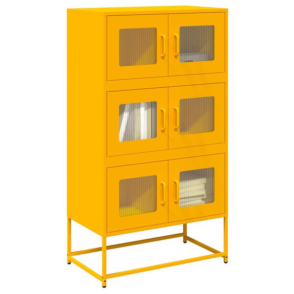vidaXL Skř&iacute;ň highboard hořčicově žlut&aacute; 68x39x123 cm ocel