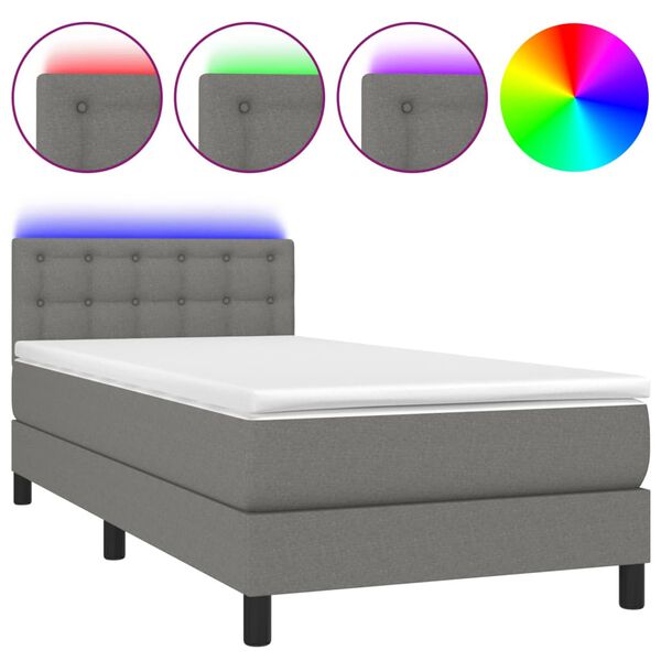 vidaXL Box spring postel s matrac&iacute; a LED tmavě &scaron;ed&aacute; 100x200 cm textil