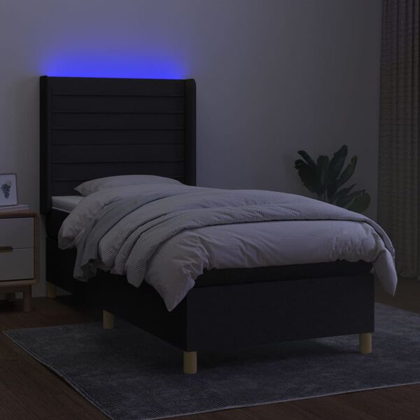 vidaXL Box spring postel s matrac&iacute; a LED čern&aacute; 80 x 200 cm textil