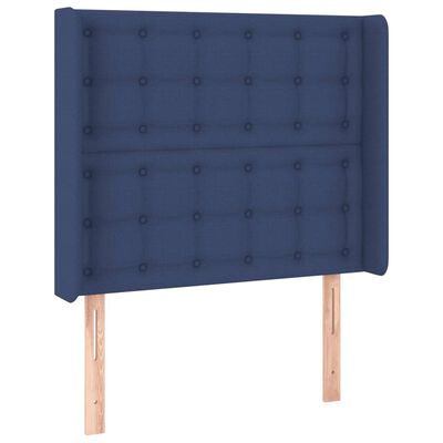 vidaXL Čelo postele s LED modré 83 x 16 x 118/128 cm textil