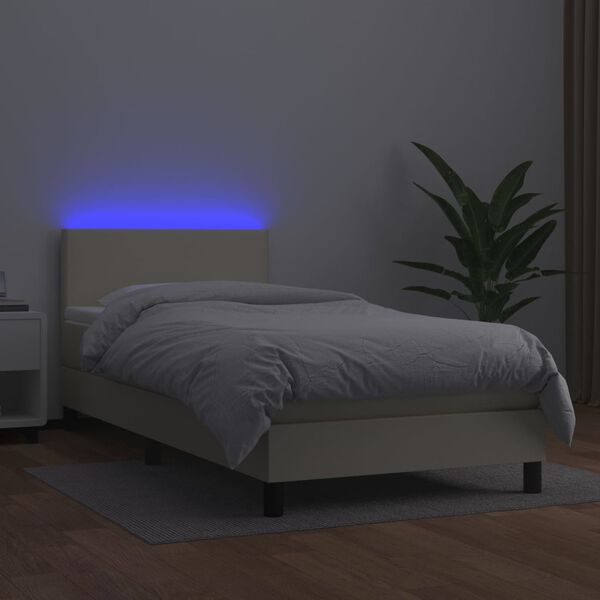 vidaXL Box spring postel s matrac&iacute; a LED kr&eacute;mov&aacute; 90x200 cm uměl&aacute; kůže