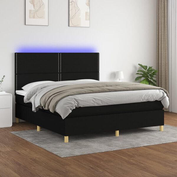 vidaXL Box spring postel s matrac&iacute; a LED čern&aacute; 160x200 cm textil
