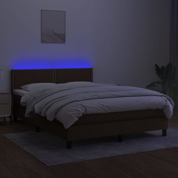 vidaXL Box spring postel s matrac&iacute; a LED tmavě hněd&aacute; 140x200 cm textil