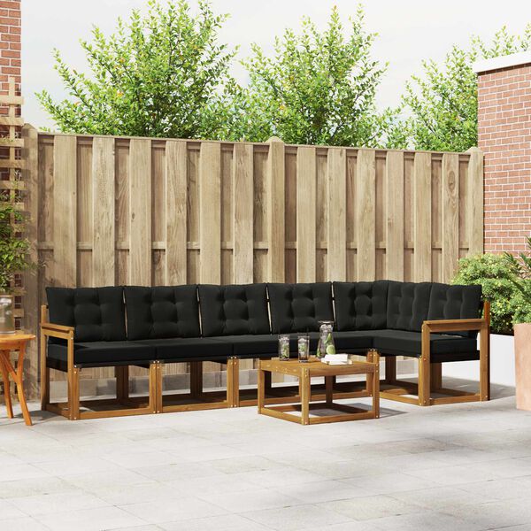 vidaXL Venkovn&iacute; pohovkov&aacute; souprava s pol&scaron;t&aacute;řem 7 pcs Přirozen&aacute; a čern&aacute;