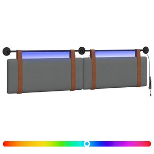 vidaXL Z&aacute;věsn&eacute; čelo postele S LED osvětlen&iacute;m Tmavě &scaron;ed&aacute; Antick&yacute; PU