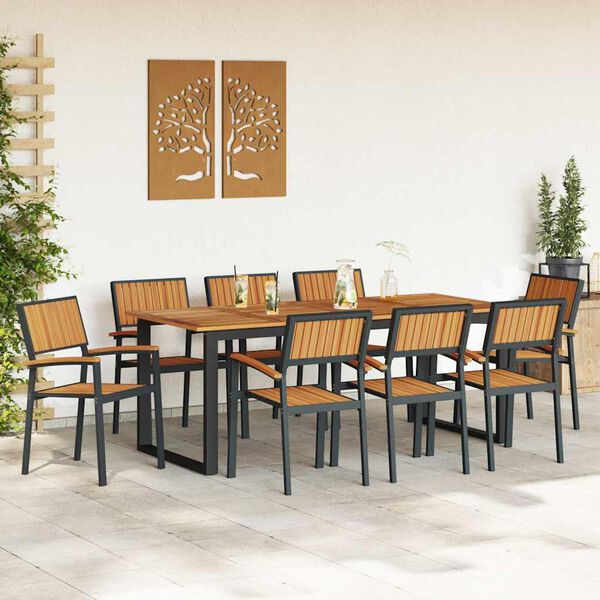 vidaXL Zahradn&iacute; j&iacute;deln&iacute; souprava 9 pcs Čern&aacute; Masivn&iacute; ak&aacute;tov&eacute; dřevo