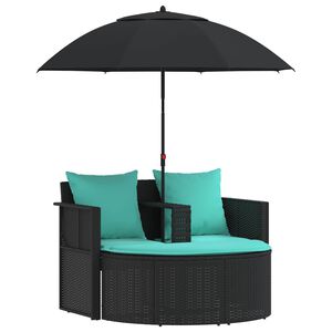 vidaXL Zahradn&iacute; sofa s pol&scaron;t&aacute;řem 8 pcs Čern&aacute; a tyrkysov&aacute; polyratan