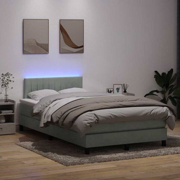 vidaXL Box spring postel s matrac&iacute; a LED světle &scaron;ed&aacute; 120x210 cm samet