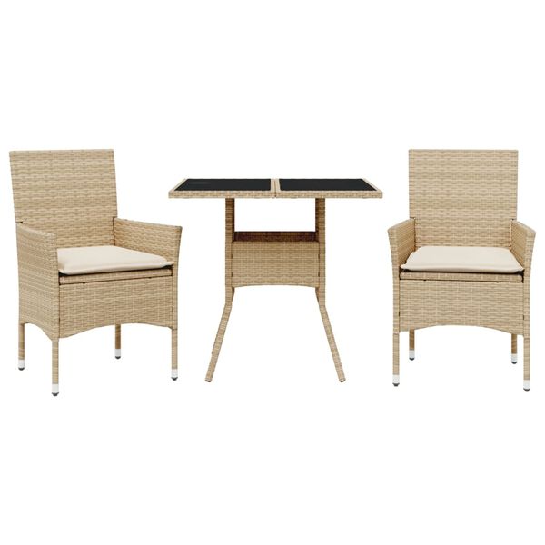 vidaXL 3d&iacute;ln&yacute; zahradn&iacute; j&iacute;deln&iacute; set s podu&scaron;kami b&eacute;žov&yacute; polyratan a sklo