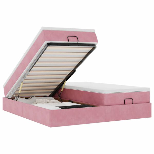 vidaXL Osmansk&yacute; r&aacute;m postele s matrac&iacute;es růžov&aacute; 160x200cm samet