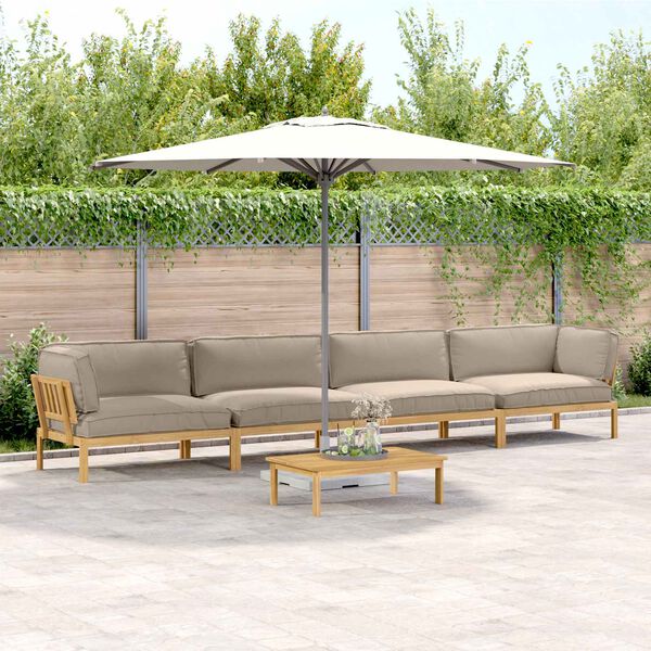 vidaXL Set pohovek s pol&scaron;t&aacute;řem 5 pcs Taupe Masivn&iacute; ak&aacute;tov&eacute; dřevo