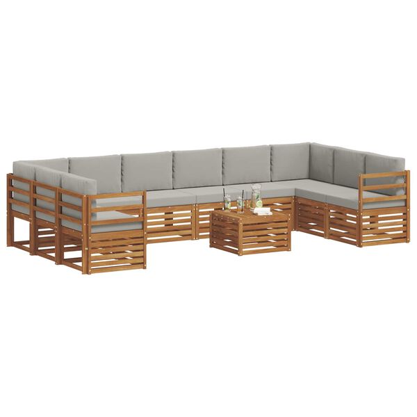 vidaXL Rohov&aacute; sofa sada s pol&scaron;t&aacute;řem 11 pcs Př&iacute;rodn&iacute; a světle &scaron;ed&aacute;