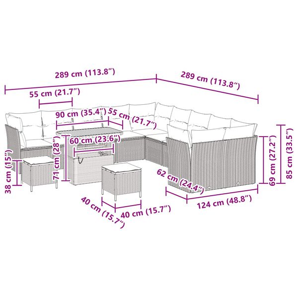 vidaXL Sada zahradn&iacute;ch pohovek s pol&scaron;t&aacute;řem s &uacute;loži&scaron;těm 13 pcs Čern&aacute;