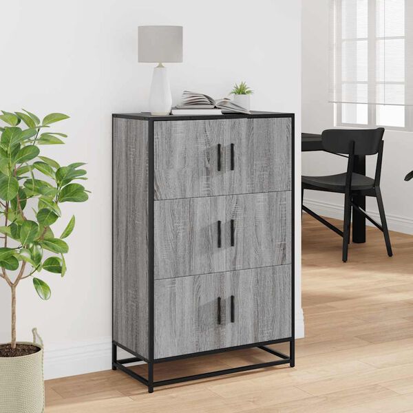 vidaXL Skř&iacute;ň highboard &scaron;ed&aacute; sonoma 68x35x106,5 cm kompozit a kov