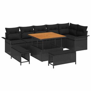 vidaXL Sada zahradn&iacute;ch pohovek s pol&scaron;t&aacute;řem s &uacute;loži&scaron;těm 9 pcs Čern&aacute;