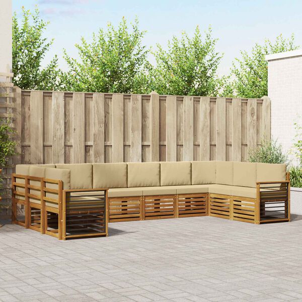 vidaXL Sedac&iacute; soupravy 10 pcs Přirozen&aacute; a B&eacute;žov&aacute; Masivn&iacute; ak&aacute;tov&eacute; dřevo