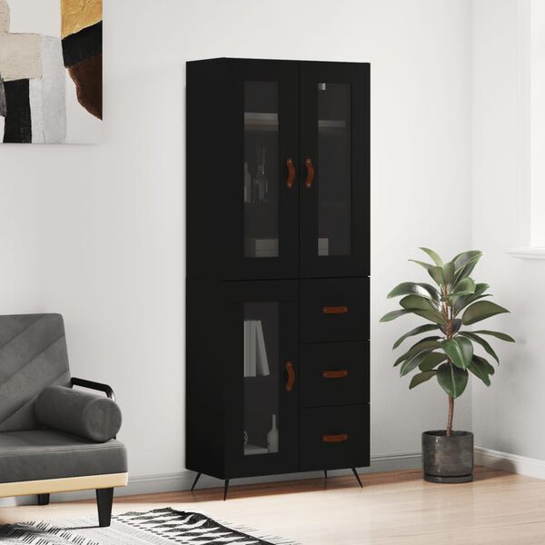 vidaXL Skř&iacute;ň highboard čern&aacute; 69,5 x 34 x 180 cm kompozitn&iacute; dřevo