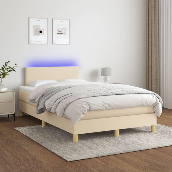 vidaXL Box spring postel s matrac&iacute; a LED kr&eacute;mov&aacute; 120 x 200 cm textil