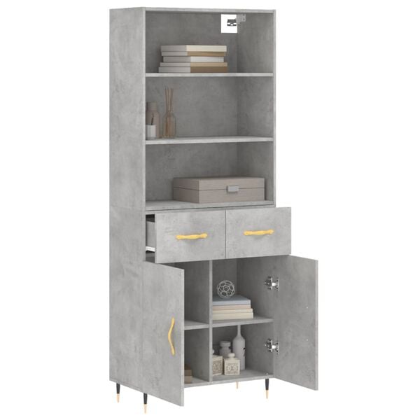 vidaXL Skř&iacute;ň highboard betonově &scaron;ed&aacute; 69,5x34x180 cm kompozitn&iacute; dřevo