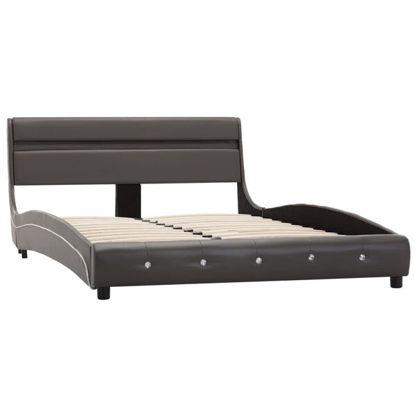vidaXL Rám postele s LED světlem šedý umělá kůže 140 x 200 cm