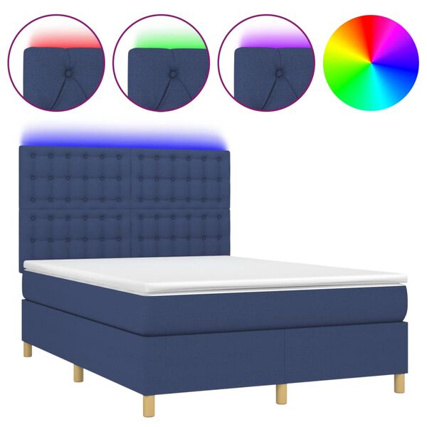 vidaXL Box spring postel s matrac&iacute; a LED modr&aacute; 140x200 cm textil