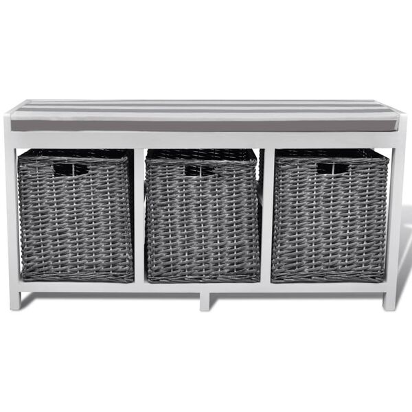 B&iacute;l&aacute; &uacute;ložn&aacute; předs&iacute;ňov&aacute; lavice s polstrem a 3 ko&scaron;&iacute;ky