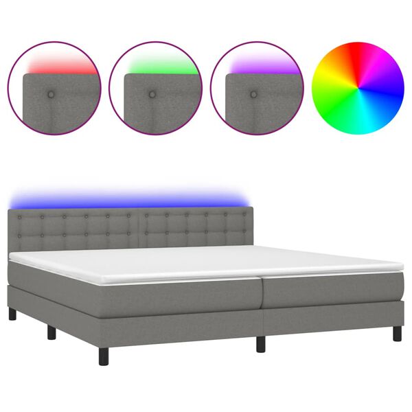vidaXL Box spring postel s matrac&iacute; a LED tmavě &scaron;ed&aacute; 200x200 cm textil