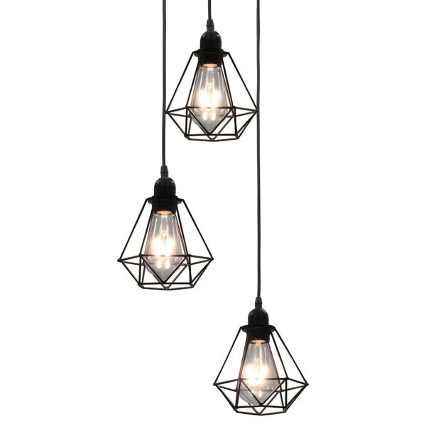 vidaXL Stropní lampa s diamantovým designem černá 3 x žárovka E27