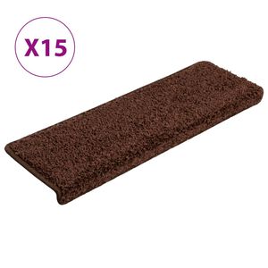 vidaXL Schodov&eacute; rohože 15 ks 65 x 21 x 4 cm hněd&eacute; s obd&eacute;ln&iacute;kov&yacute;m okrajem