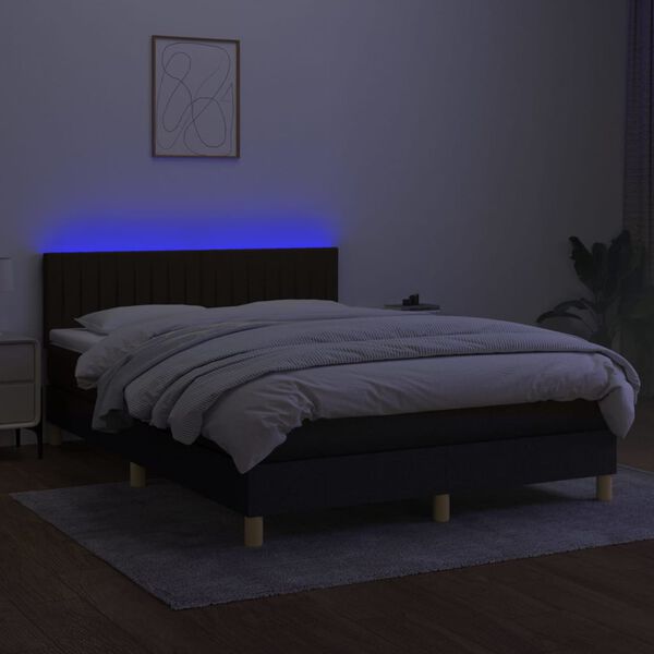 vidaXL Box spring postel s matrac&iacute; a LED čern&aacute; 140x200 cm textil