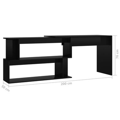 vidaXL Rohový psací stůl černý vysoký lesk 200x50x76 cm dřevotříska
