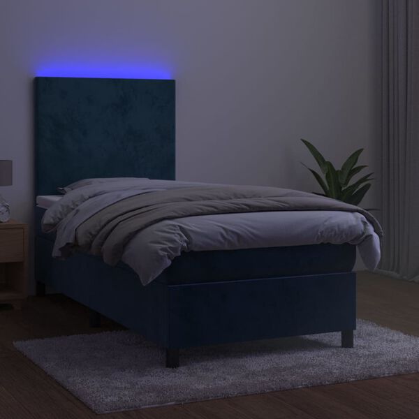 vidaXL Box spring postel s matrac&iacute; a LED tmavě modr&aacute; 80 x 200 cm samet