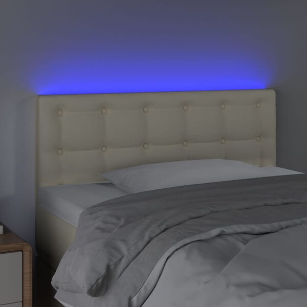 vidaXL Čelo postele s LED kr&eacute;mov&eacute; 80 x 5 x 78/88 cm uměl&aacute; kůže