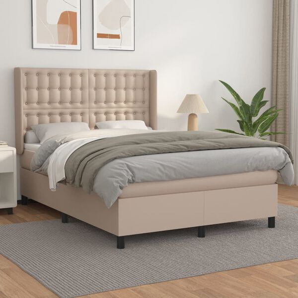 vidaXL Box spring postel s matrac&iacute; cappuccino 140x200 cm uměl&aacute; kůže