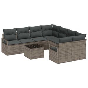 vidaXL Set pohovek s pol&scaron;t&aacute;řem s &uacute;loži&scaron;těm 9 pcs &Scaron;ed&aacute; polyratan