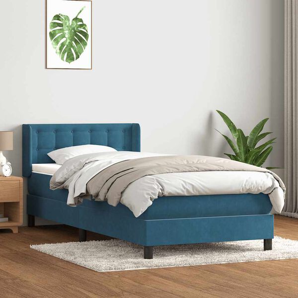 vidaXL Box spring postel s matrac&iacute; tmavě modr&aacute; 80x220 cm samet