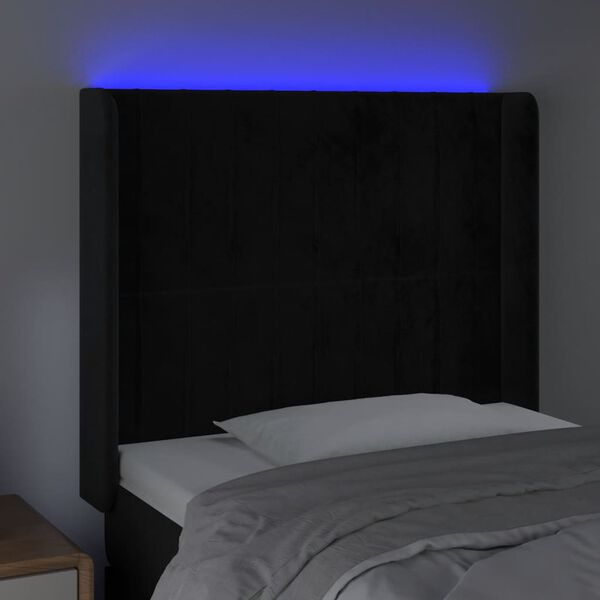 vidaXL Čelo postele s LED čern&eacute; 93 x 16 x 118/128 cm samet