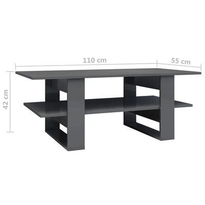 vidaXL Konferenční stolek šedý vysoký lesk 110 x 55 x 42 cm dřevotříska