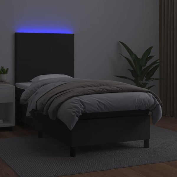 vidaXL Box spring postel s matrací a LED černá 100x200 cm umělá kůže