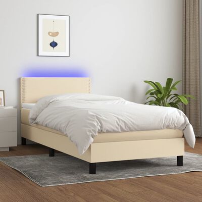 vidaXL Box spring postel s matrací a LED krémová 90x200 cm textil