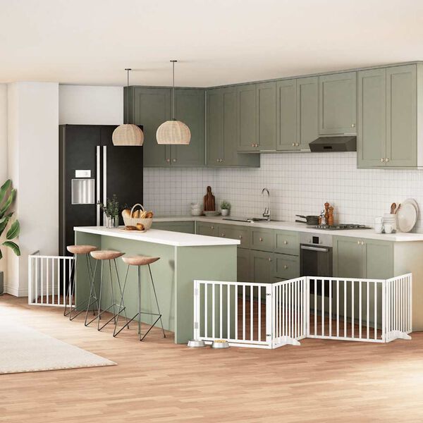 vidaXL Z&aacute;brana pro psy s dv&iacute;řky skl&aacute;dac&iacute; 6 panelů b&iacute;l&aacute; 480 cm topol