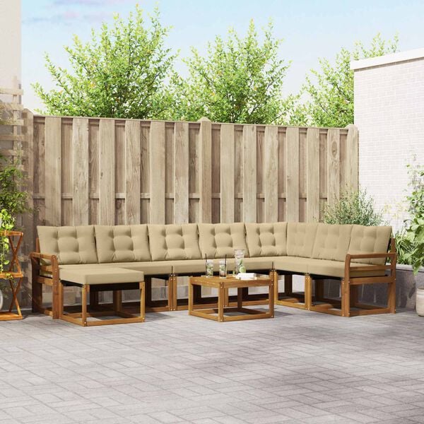 vidaXL Venkovn&iacute; pohovkov&aacute; souprava 9 pcs Přirozen&aacute; a B&eacute;žov&aacute;