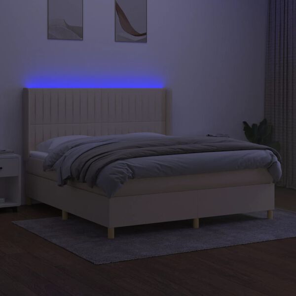 vidaXL Box spring postel s matrac&iacute; a LED kr&eacute;mov&aacute; 180x200 cm textil
