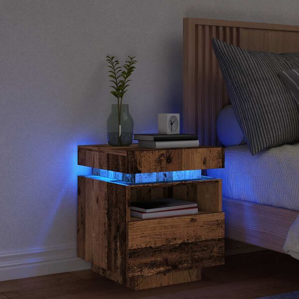 vidaXL Nočn&iacute; stolek s LED osvětlen&iacute;m old wood 40 x 39 x 48,5 cm
