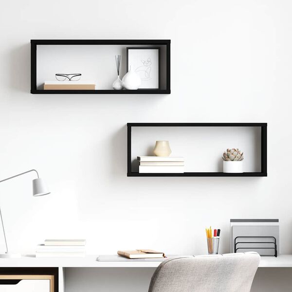 vidaXL N&aacute;stěnn&eacute; police krychlov&eacute; 2 ks čern&eacute; 60x15x23 cm dřevotř&iacute;ska