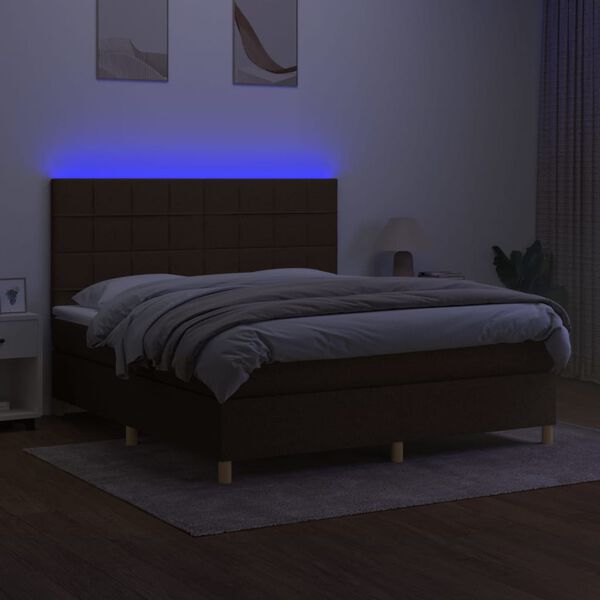 vidaXL Box spring postel s matrac&iacute; a LED tmavě hněd&aacute; 160x200 cm textil